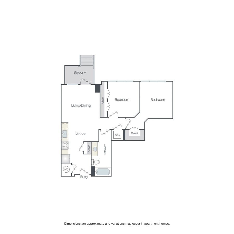 Rendering of the Ridge Affordable floor plan with 2 bedroom[s] and 1 bathroom[s] at Griffis Edgemoor
