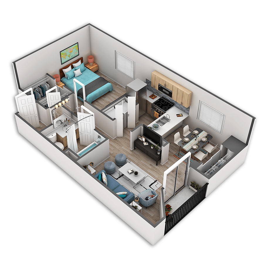Rendering of the Battery Platinum floor plan with 1 bedroom[s] and 1 bathroom[s] at Griffis Belltown