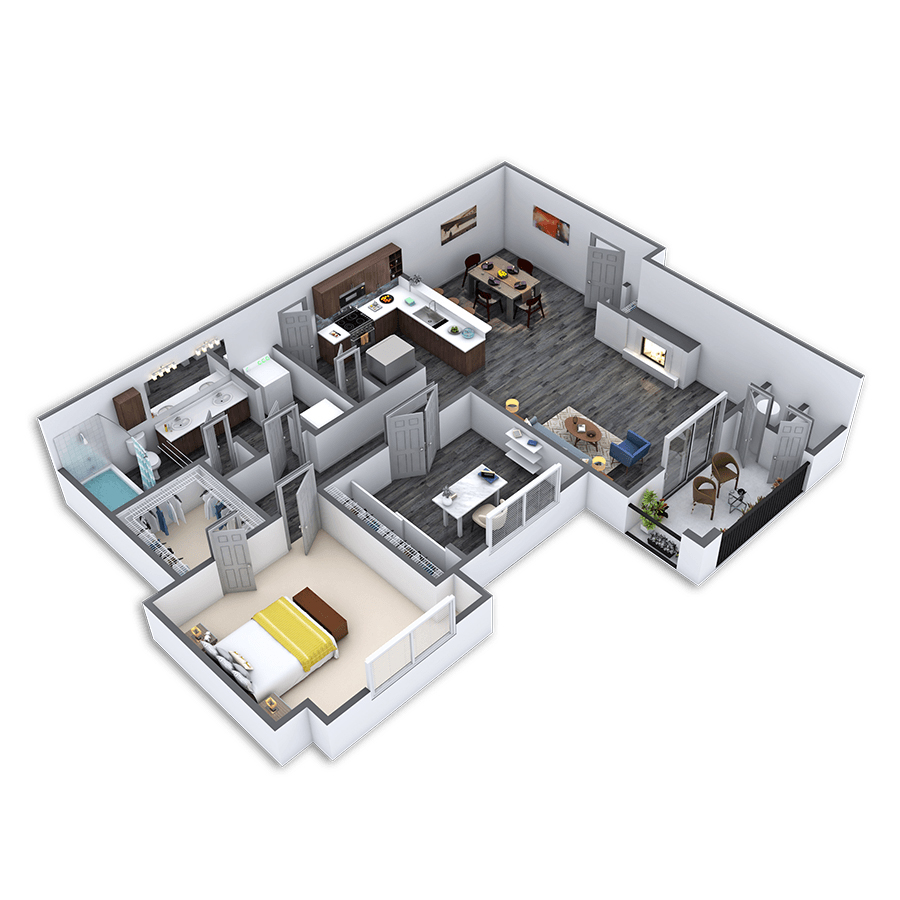 Rendering of the Elegance floor plan with 1 bedroom[s] and 1 bathroom[s] at Griffis Lakeline Station