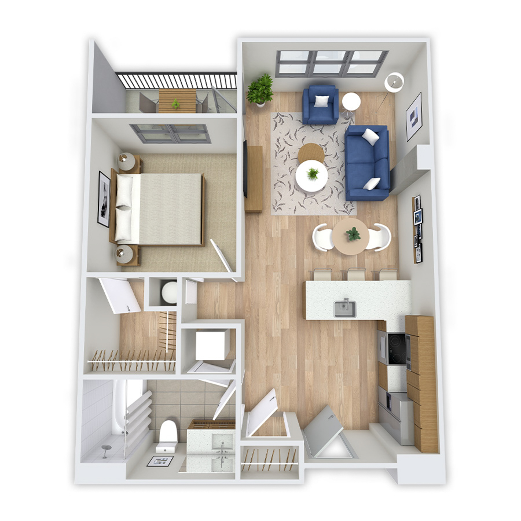 Rendering of the Windy Platinum floor plan with 1 bedroom[s] and 1 bathroom[s] at Griffis Platform Union Station