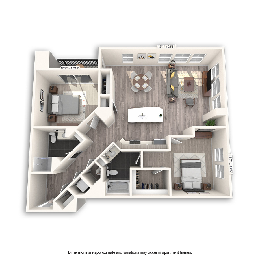 Rendering of the Skyline Platinum floor plan with 2 bedroom[s] and 2 bathroom[s] at Griffis Cheesman Park