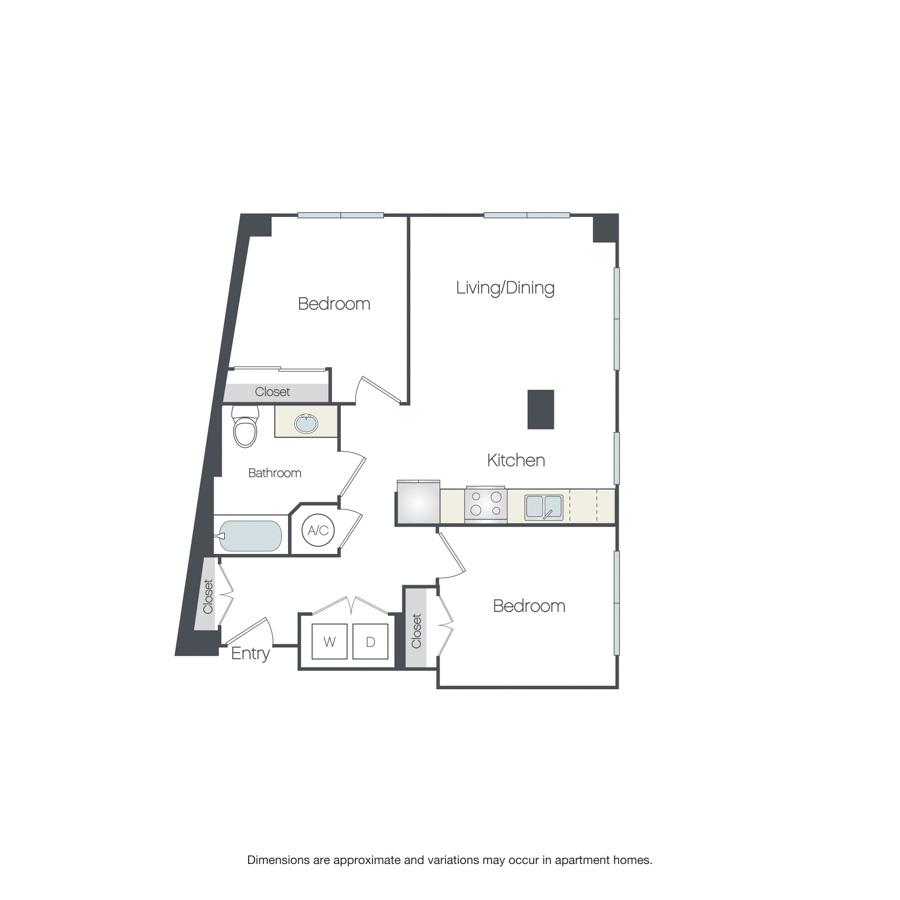 Rendering of the Standford Affordable floor plan with 2 bedroom[s] and 1 bathroom[s] at Griffis Edgemoor