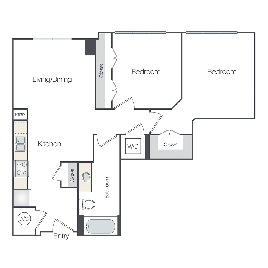 Rendering of the Rosedale Affordable floor plan with 2 bedroom[s] and 1 bathroom[s] at Griffis Edgemoor