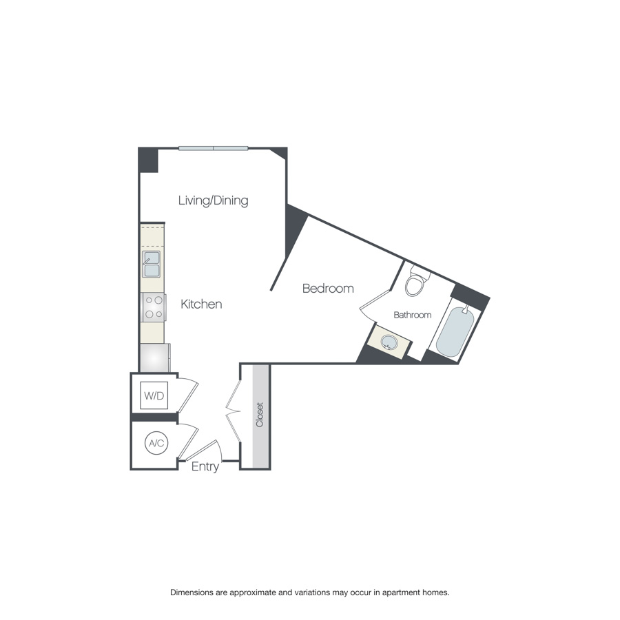 Rendering of the Denton Affordable floor plan with 1 bedroom[s] and 1 bathroom[s] at Griffis Edgemoor
