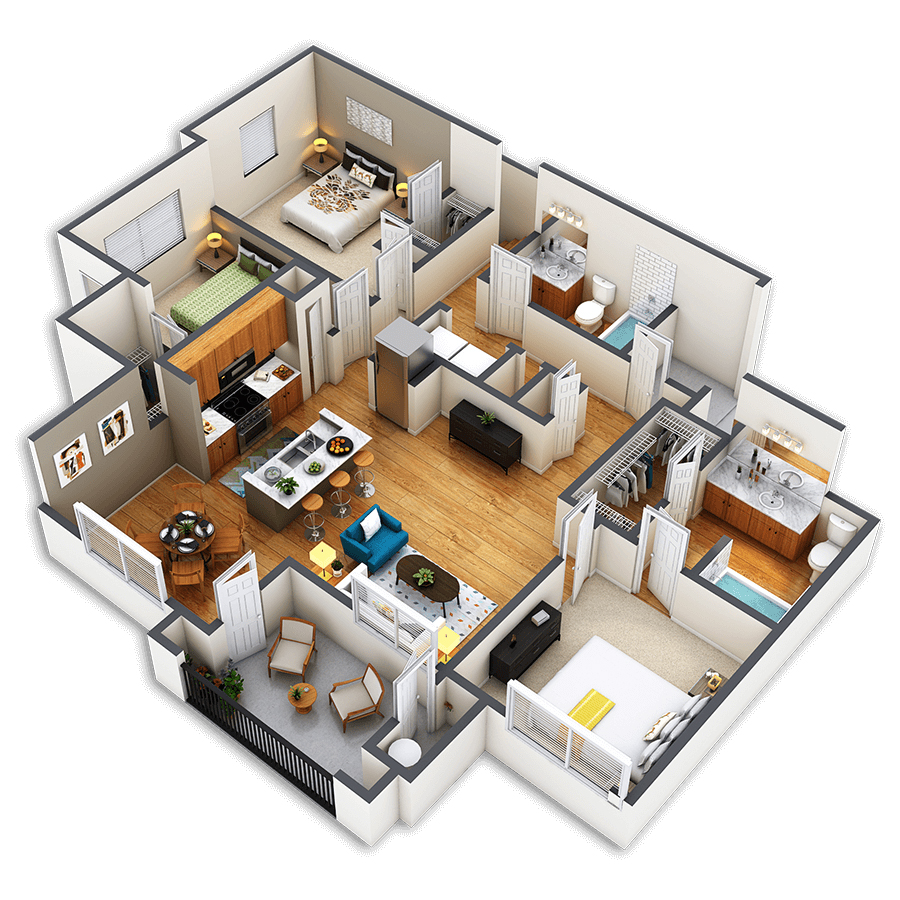 Rendering of the Lawrence2 Custom floor plan with 3 bedroom[s] and 2 bathroom[s] at Griffis Fitzsimons South