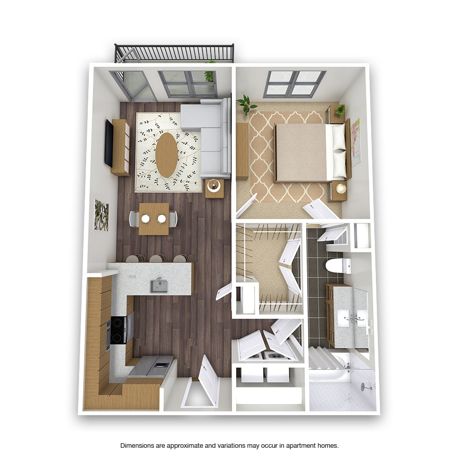 Rendering of the Fairmount floor plan with 1 bedroom[s] and 1 bathroom[s] at Griffis Test Oak Lawn