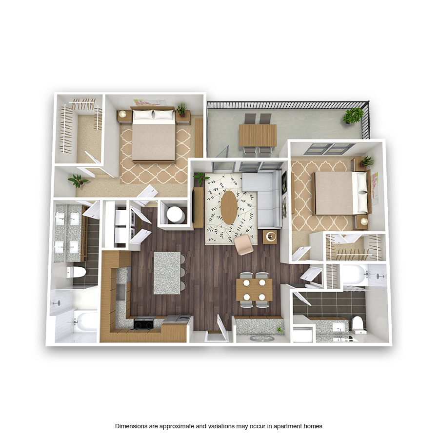 Rendering of the Welbourn floor plan with 2 bedroom[s] and 2 bathroom[s] at Griffis Test Oak Lawn