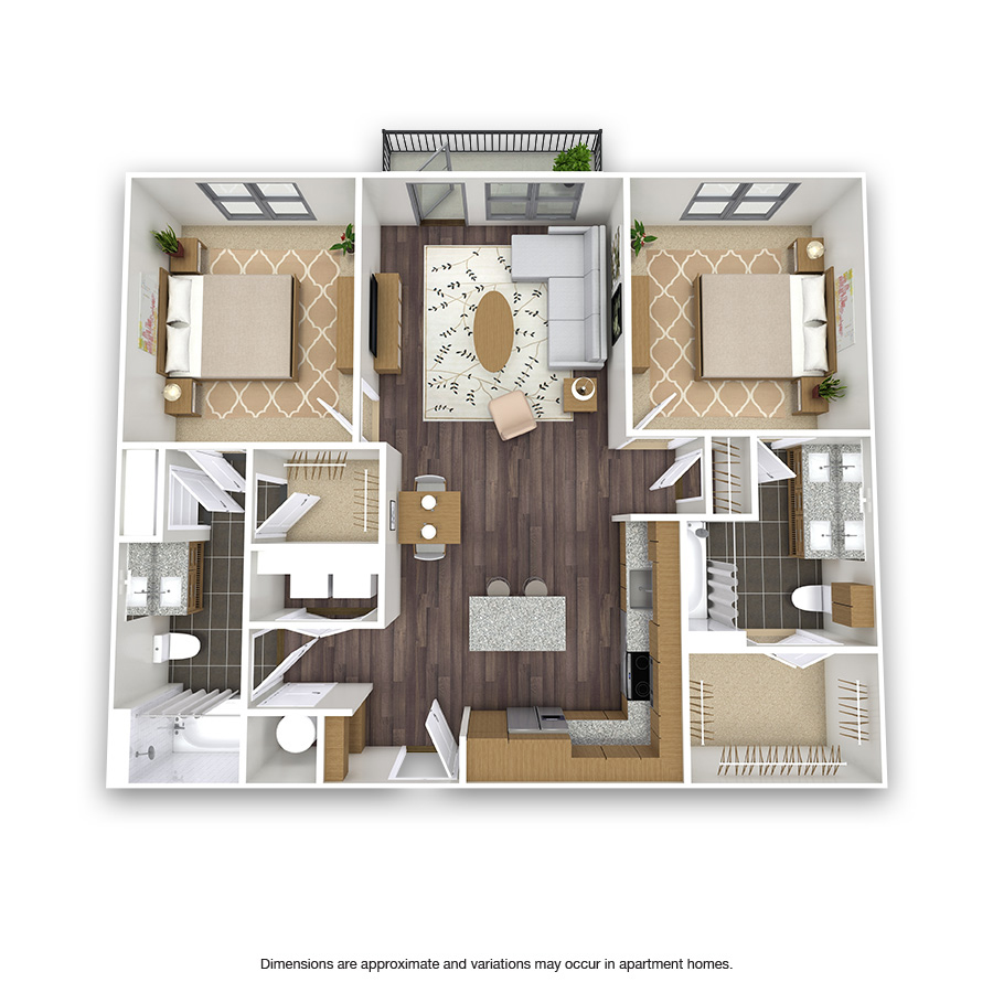 Rendering of the Turtle Creek floor plan with 2 bedroom[s] and 2 bathroom[s] at Griffis Test Oak Lawn