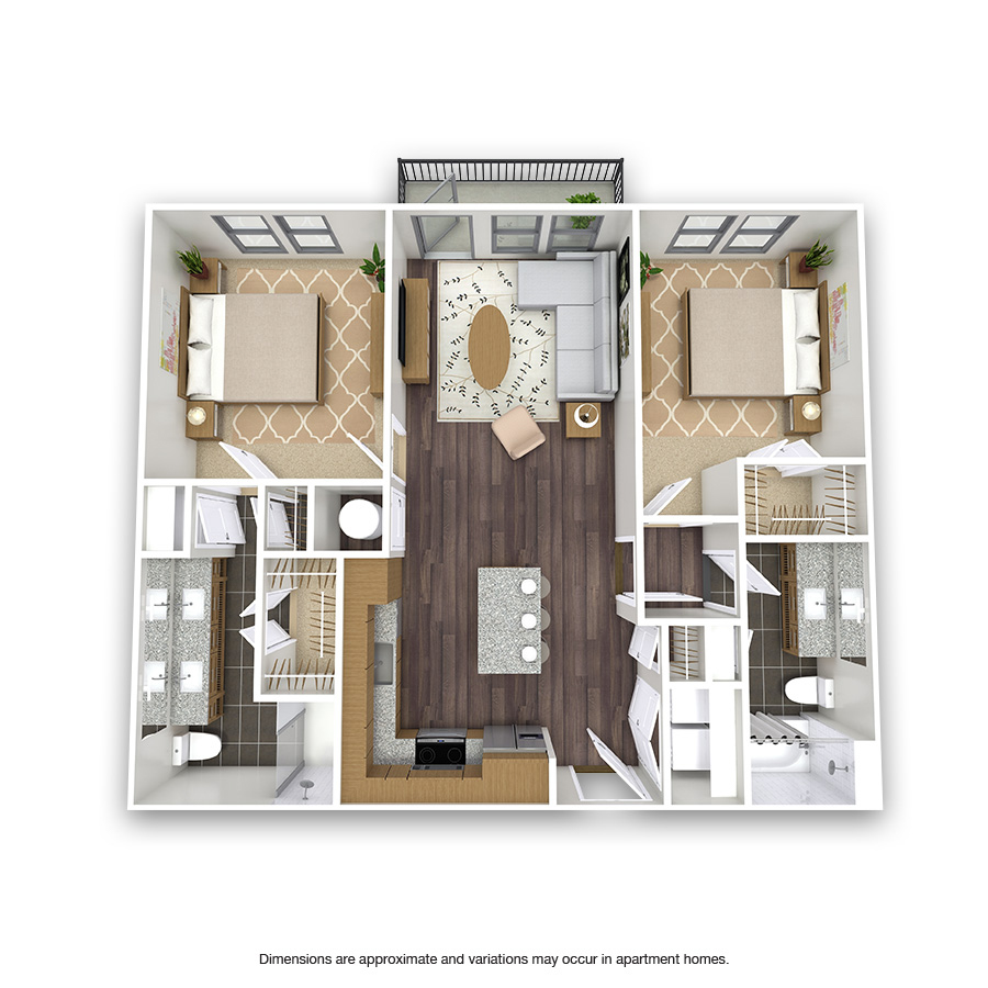 Rendering of the Sylvestor floor plan with 2 bedroom[s] and 2 bathroom[s] at Griffis Test Oak Lawn