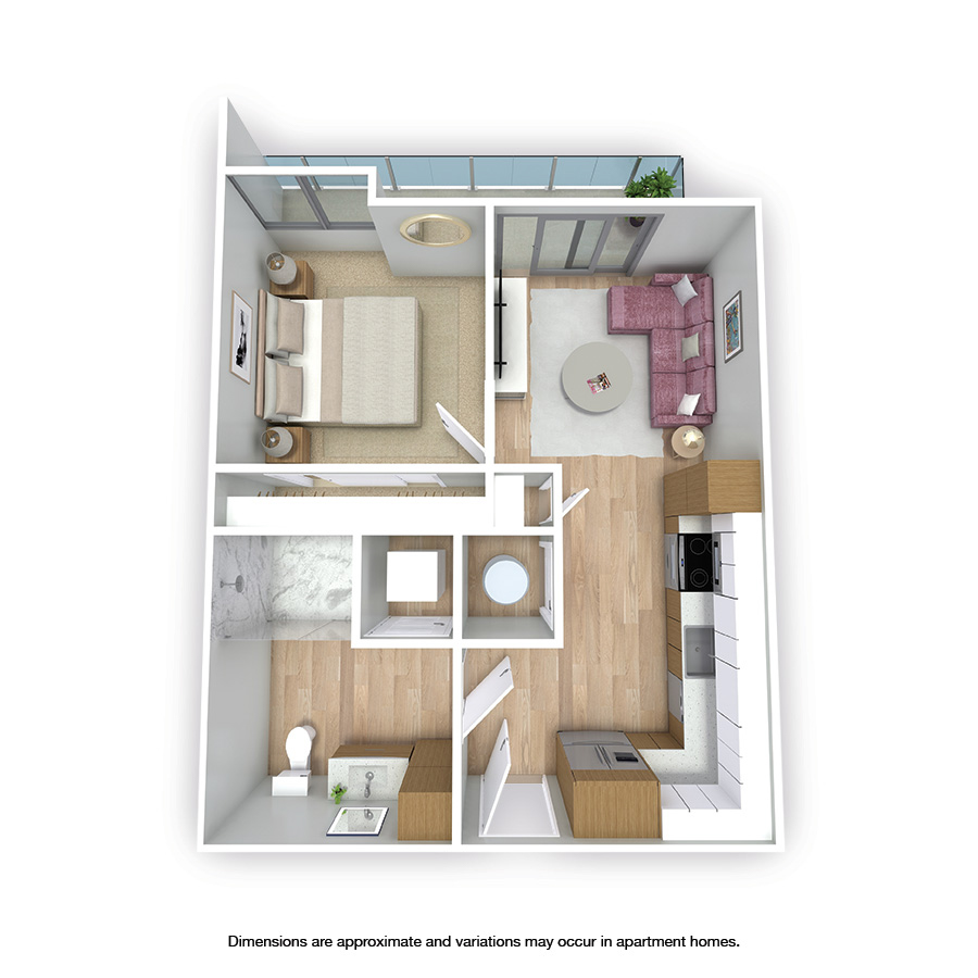 Rendering of the Boynton floor plan with 1 bedroom[s] and 1 bathroom[s] at Griffis West Palm