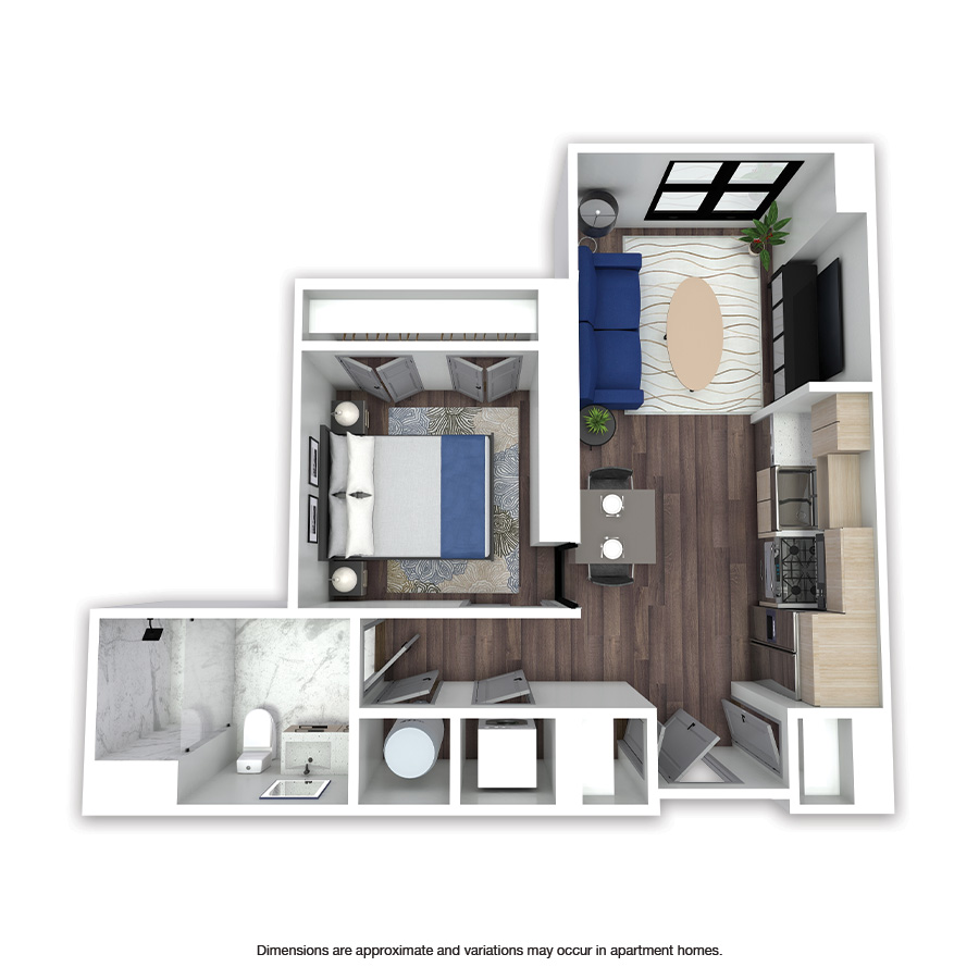Rendering of the Avondale floor plan with 1 bedroom[s] and 1 bathroom[s] at Griffis Edgemoor