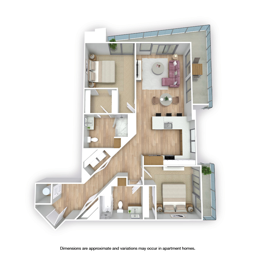 Rendering of the Sebastian floor plan with 2 bedroom[s] and 2 bathroom[s] at Griffis West Palm