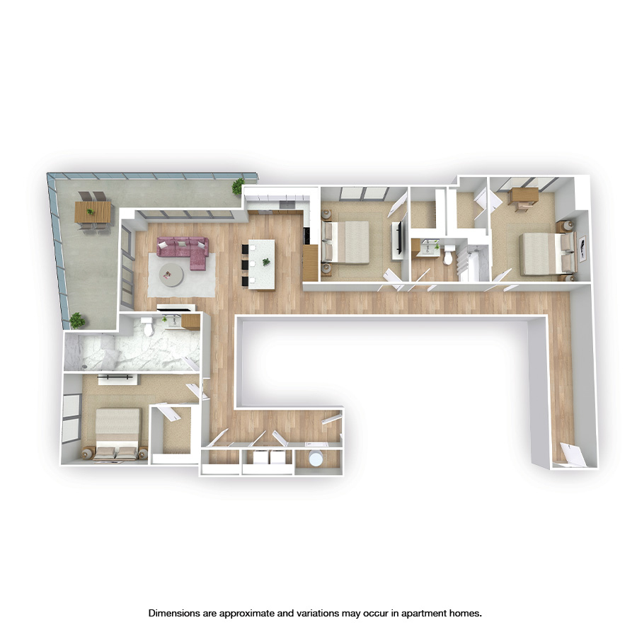 Rendering of the Vero floor plan with 3 bedroom[s] and 2 bathroom[s] at Griffis West Palm