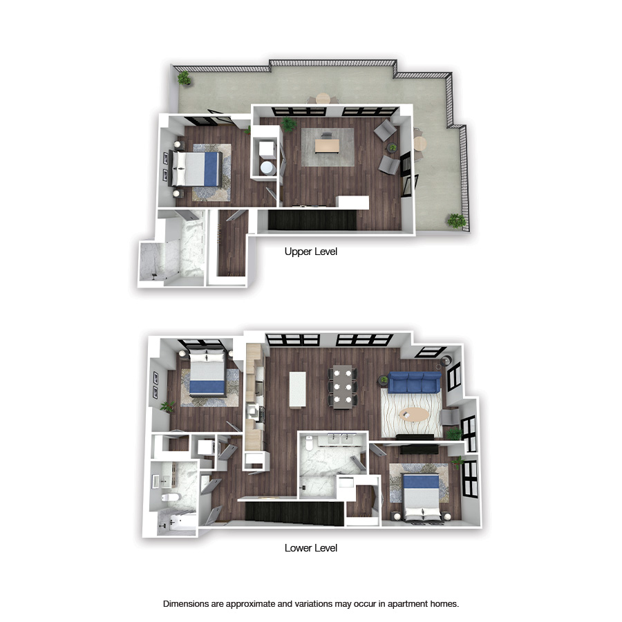 Rendering of the Wilson floor plan with 3 bedroom[s] and 3 bathroom[s] at Griffis Edgemoor