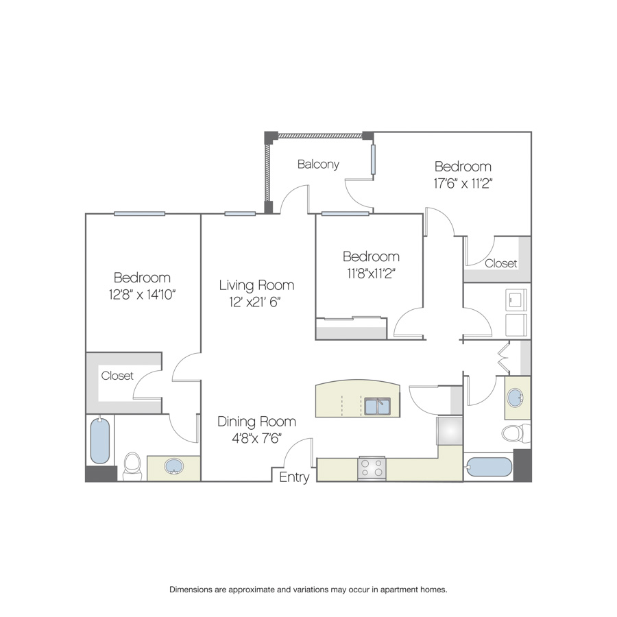 Rendering of the Townsend Platinum floor plan with 3 bedroom[s] and 2 bathroom[s] at Griffis South Bay