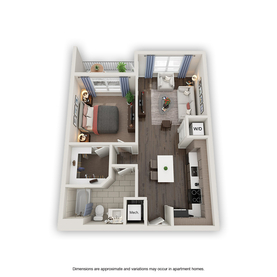 Rendering of the Flagler floor plan with 1 bedroom[s] and 1 bathroom[s] at Griffis North Olive