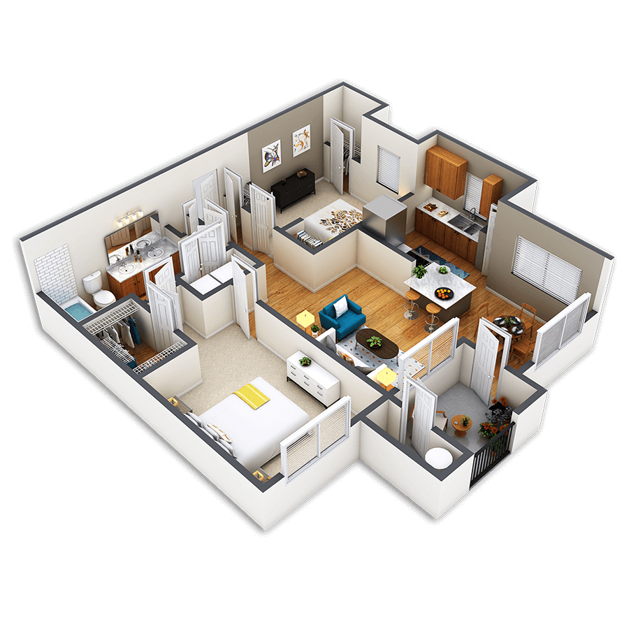 Rendering of the Douglas Platinum floor plan with 2 bedroom[s] and 1 bathroom[s] at Griffis Fitzsimons South