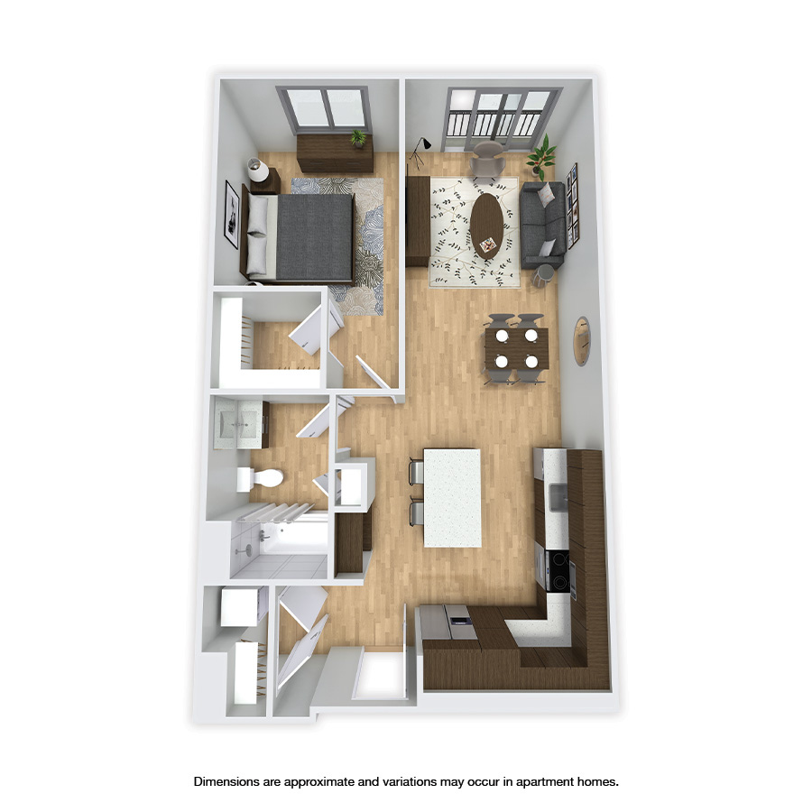 Rendering of the Midvale floor plan with 1 bedroom[s] and 1 bathroom[s] at Griffis Shoreline