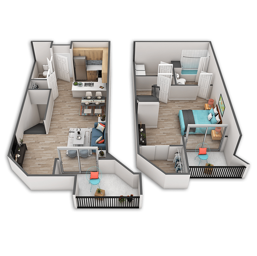 Rendering of the Olympic floor plan with 1 bedroom[s] and 1 bathroom[s] at Griffis Belltown