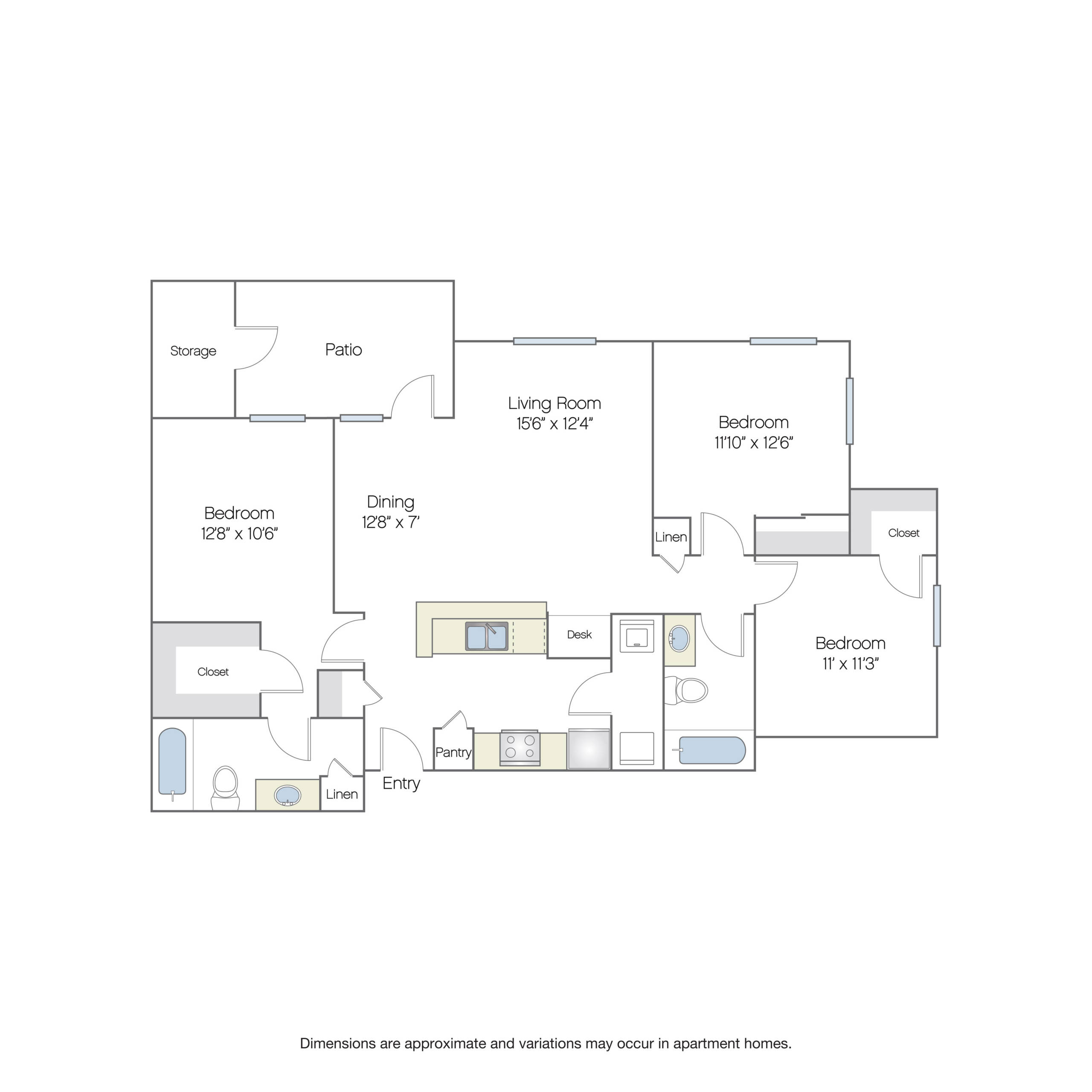 Rendering of the C2 floor plan with 3 bedroom[s] and 2 bathroom[s] at Griffis North Creek