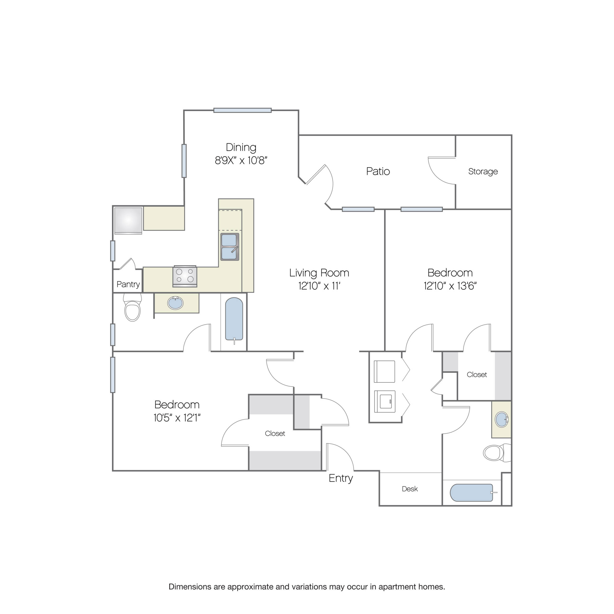 Rendering of the B3 floor plan with 2 bedroom[s] and 2 bathroom[s] at Griffis North Creek