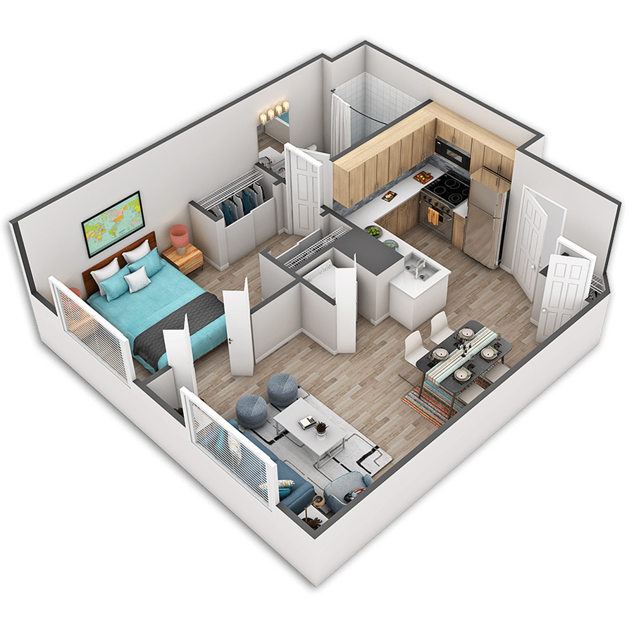 Rendering of the Douglas Platinum floor plan with 1 bedroom[s] and 1 bathroom[s] at Griffis Belltown