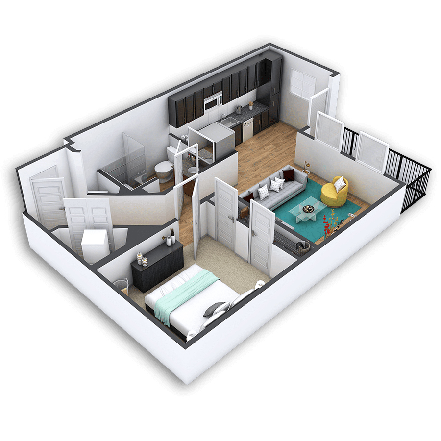 Rendering of the Barnum Platinum floor plan with 1 bedroom[s] and 1 bathroom[s] at Griffis North Union
