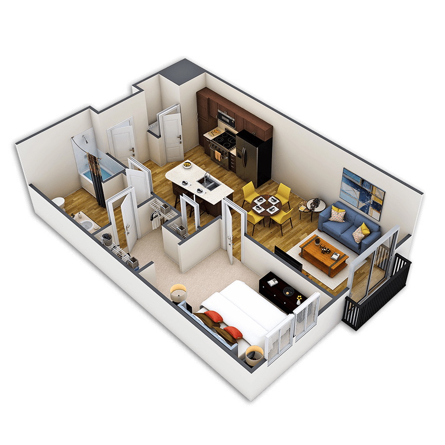 Rendering of the Market Platinum floor plan with 1 bedroom[s] and 1 bathroom[s] at Griffis Union Station