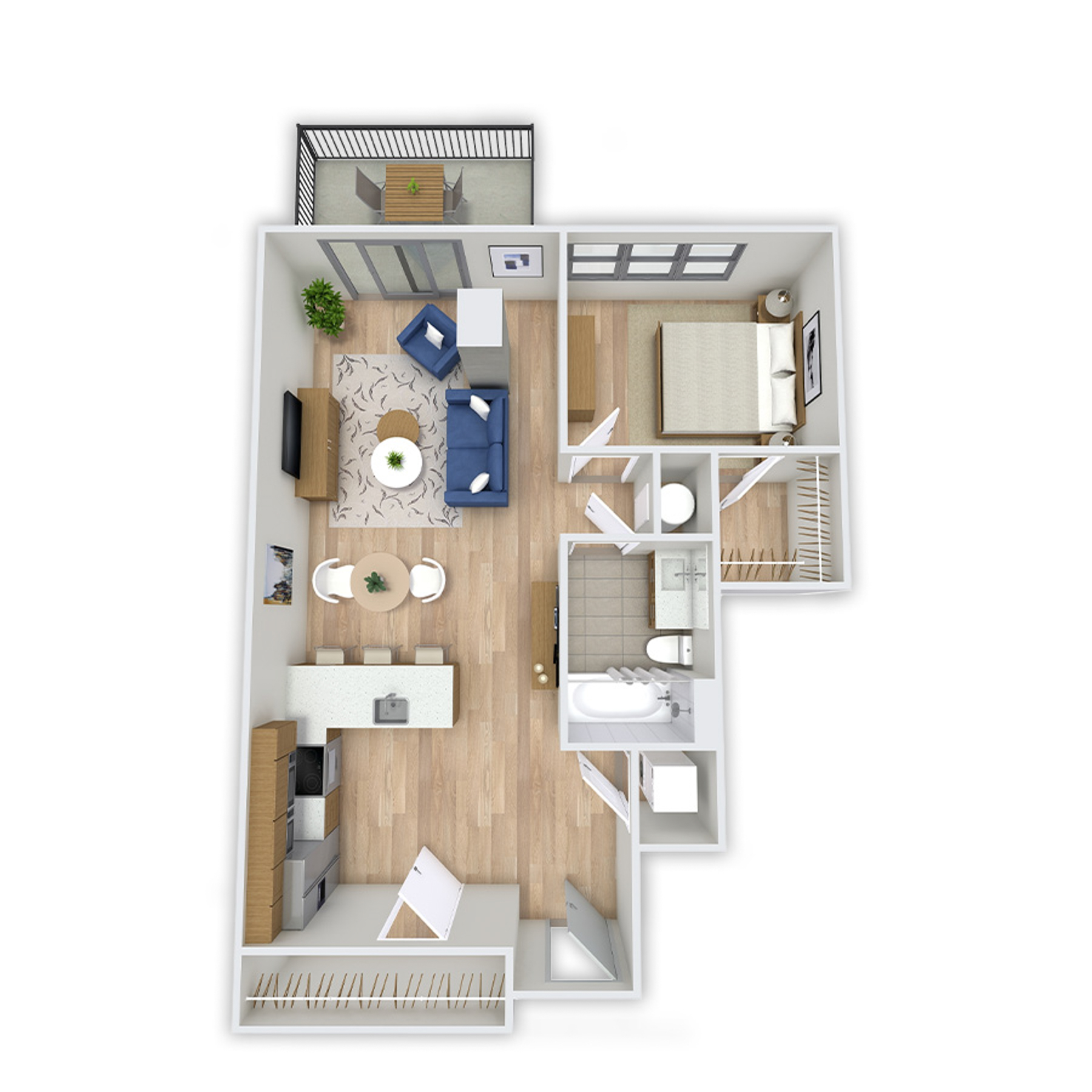 Rendering of the Tarryall Platinum floor plan with 1 bedroom[s] and 1 bathroom[s] at Griffis Platform Union Station