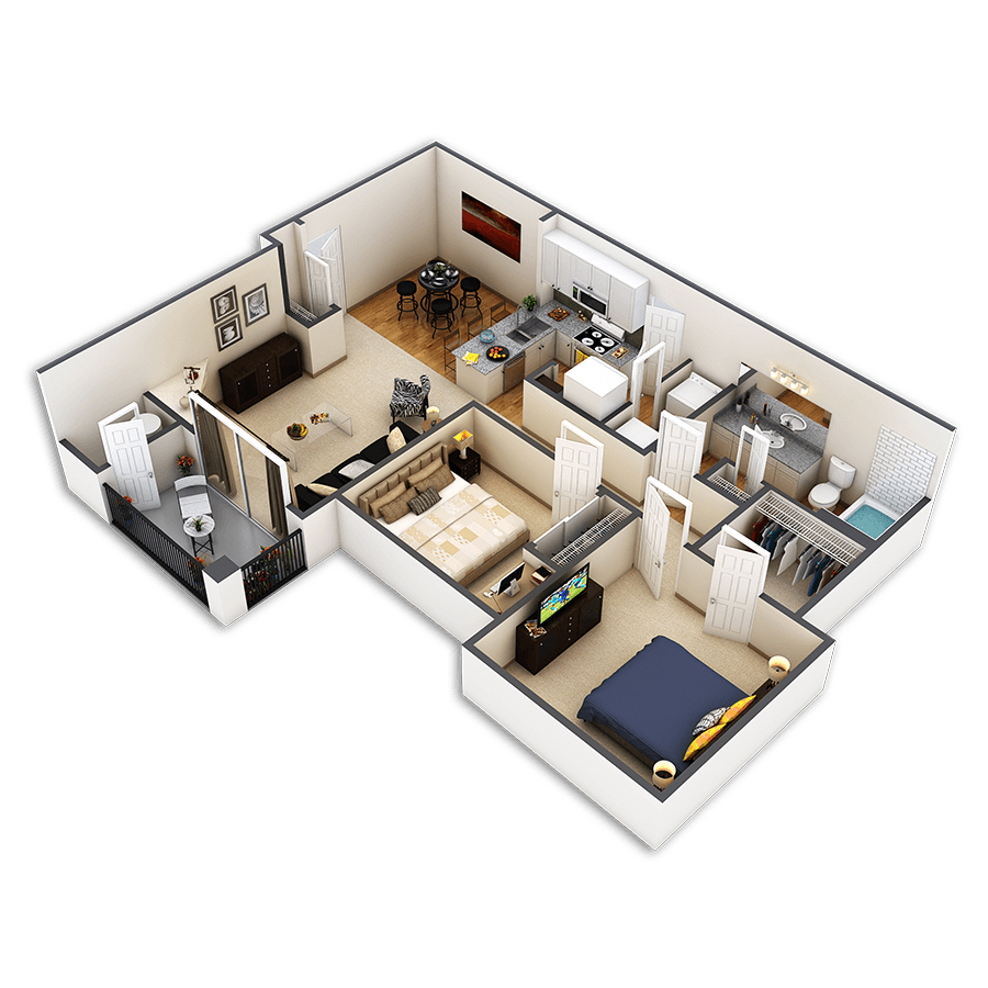 Rendering of the Larkspur floor plan with 2 bedroom[s] and 1 bathroom[s] at Sagebrook