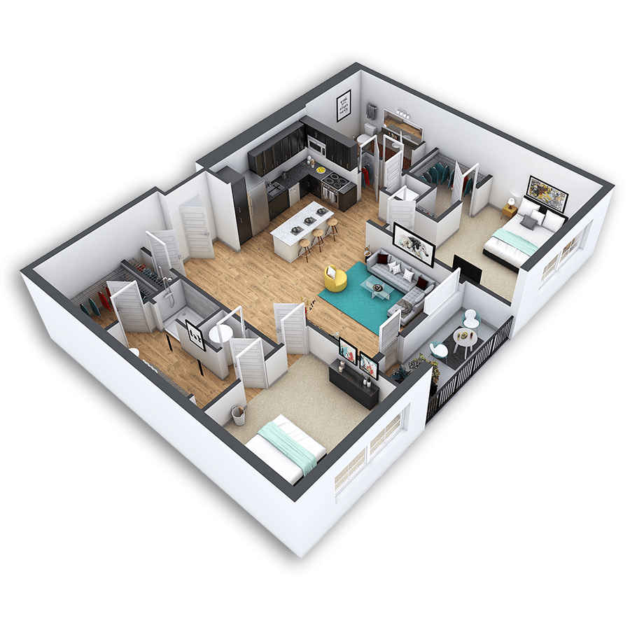 Rendering of the Regis Platinum floor plan with 2 bedroom[s] and 2 bathroom[s] at Griffis North Union