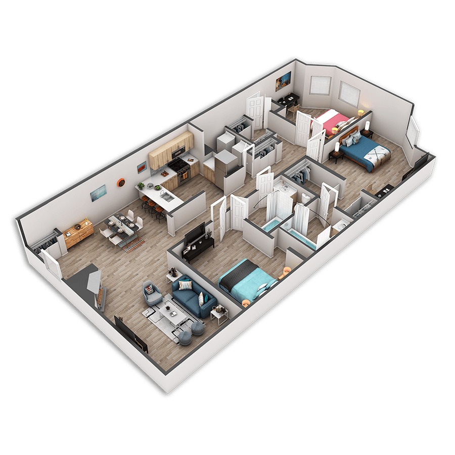 Rendering of the Elizabeth floor plan with 2 bedroom[s] and 2 bathroom[s] at Griffis Belltown