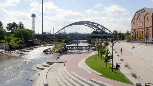 Confluence Park and the South Platte River near Griffis Platform Union Station in downtown Denver