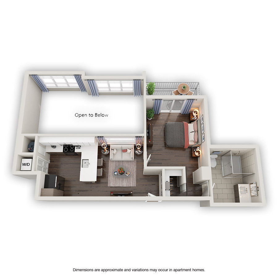 Rendering of the Clematis floor plan with 1 bedroom[s] and 1 bathroom[s] at Griffis North Olive