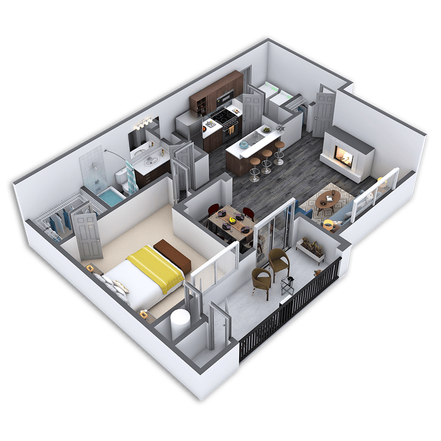 Rendering of the Prestigious floor plan with 1 bedroom[s] and 1 bathroom[s] at Griffis Lakeline Station