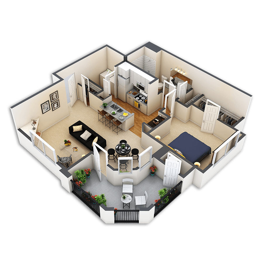 Rendering of the Crimson floor plan with 1 bedroom[s] and 1 bathroom[s] at Sagebrook