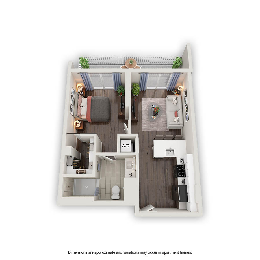 Rendering of the Datura floor plan with 1 bedroom[s] and 1 bathroom[s] at Griffis North Olive