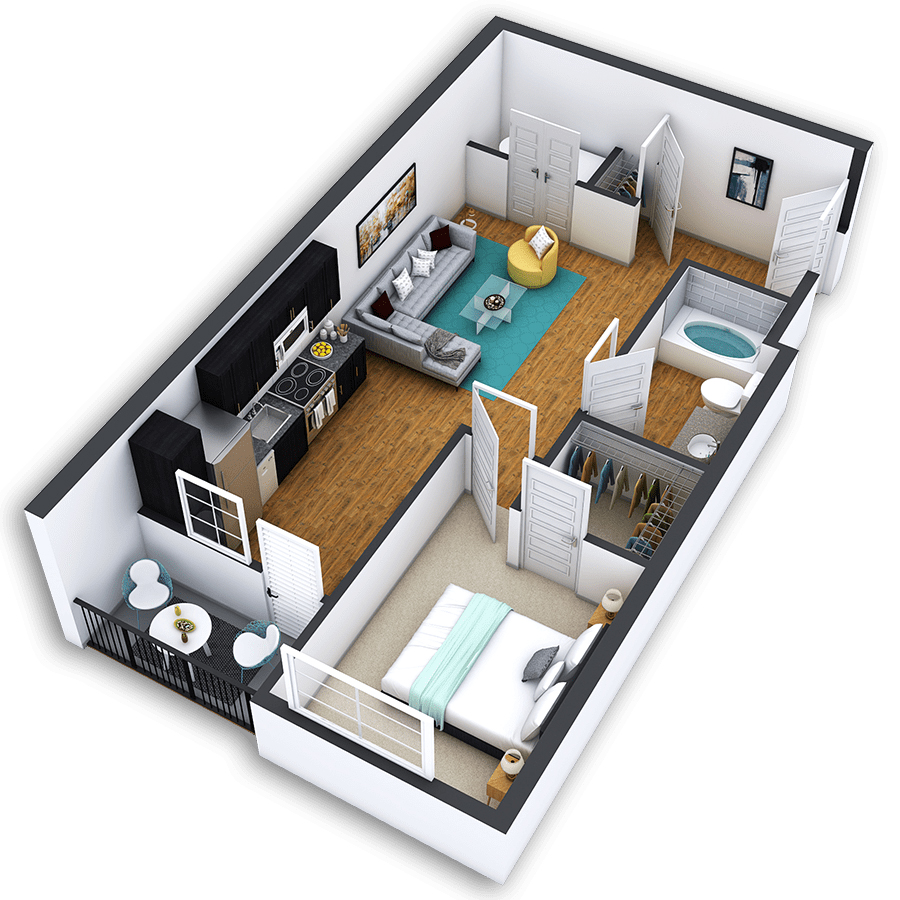 Rendering of the Berkeley Platinum floor plan with 1 bedroom[s] and 1 bathroom[s] at Griffis North Union