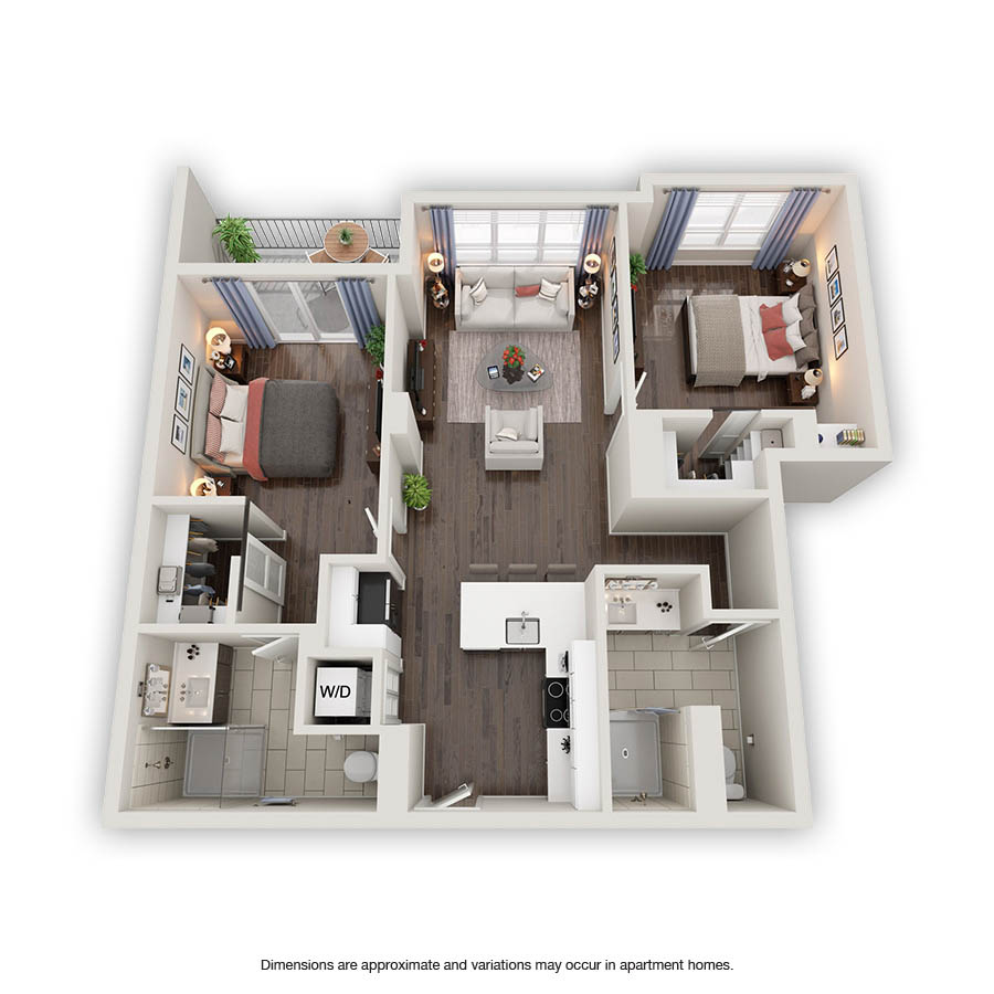 Rendering of the Lakeview floor plan with 2 bedroom[s] and 2 bathroom[s] at Griffis North Olive