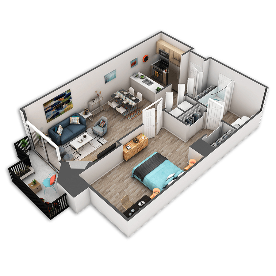 Rendering of the Vine Platinum floor plan with 1 bedroom[s] and 1 bathroom[s] at Griffis Belltown