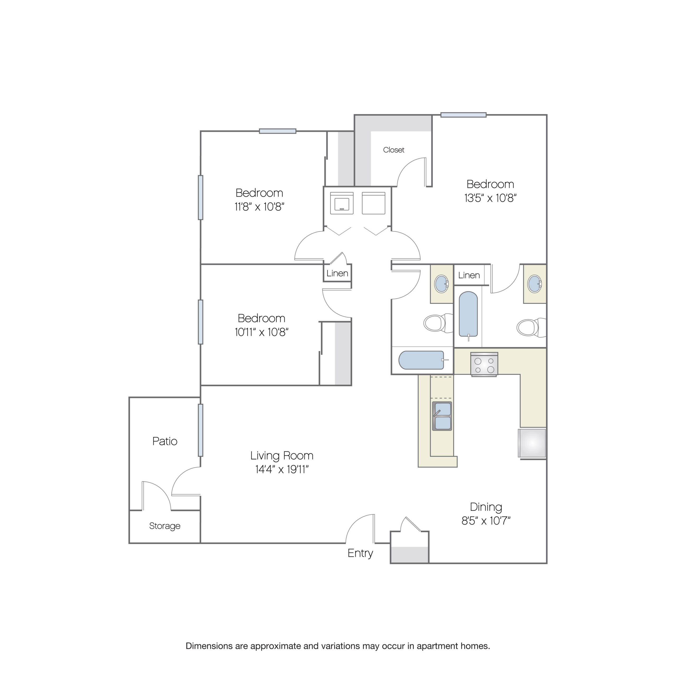 Rendering of the C1 floor plan with 3 bedroom[s] and 2 bathroom[s] at Griffis North Creek