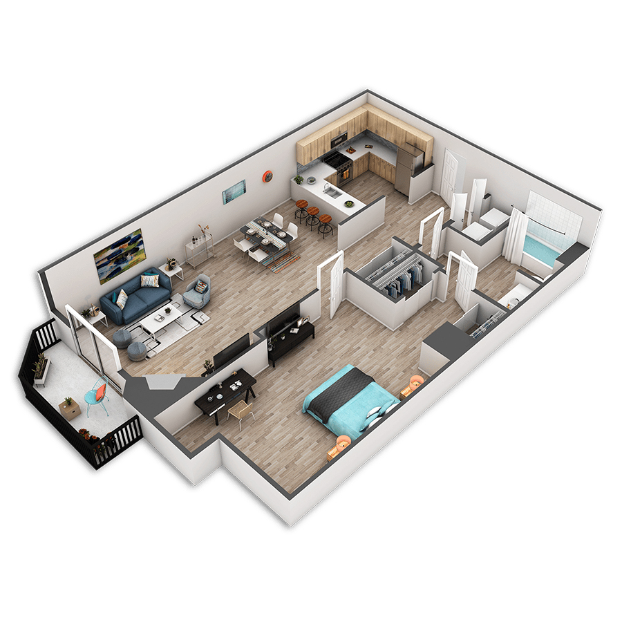 Rendering of the Seattle Platinum floor plan with 1 bedroom[s] and 1 bathroom[s] at Griffis Belltown
