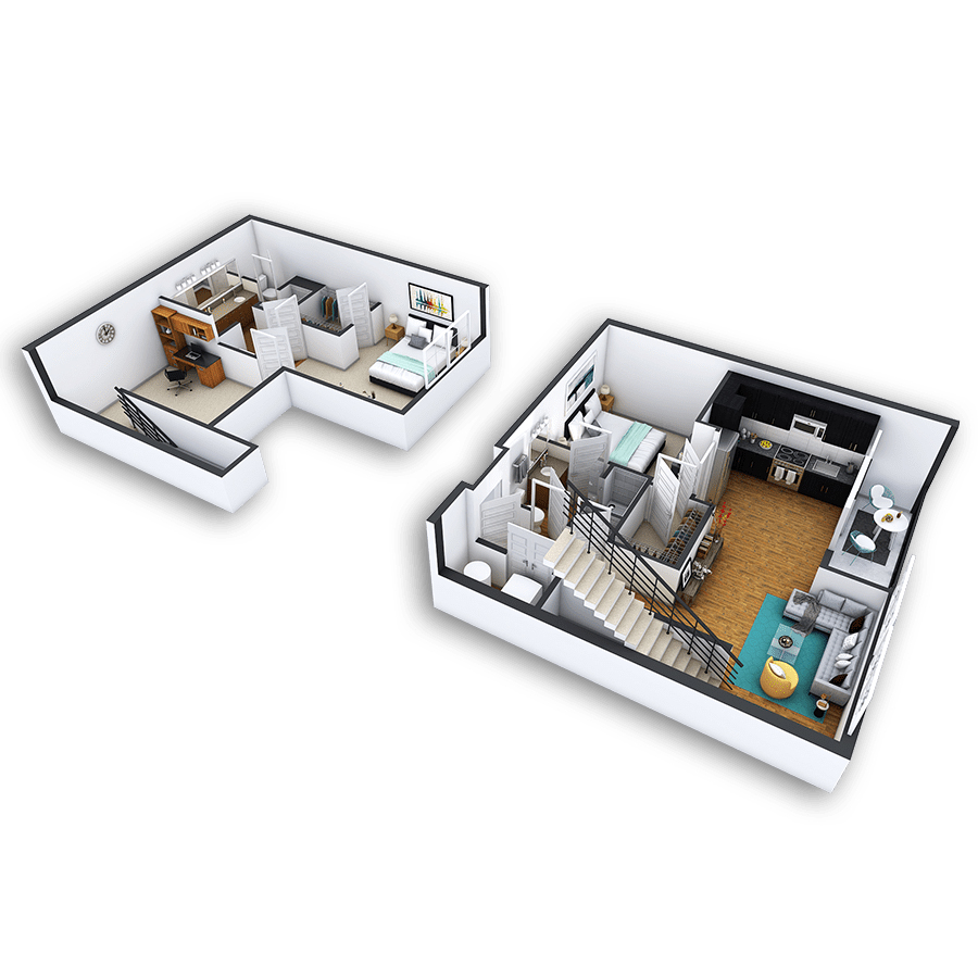 Rendering of the Sunnyside Platinum floor plan with 2 bedroom[s] and 2 bathroom[s] at Griffis North Union